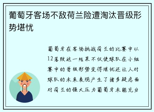 葡萄牙客场不敌荷兰险遭淘汰晋级形势堪忧